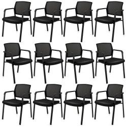 GYMAX 12-Pack Office Conference Chair Set Mesh Guest Reception Stack Chairs W/ Caster Wheels