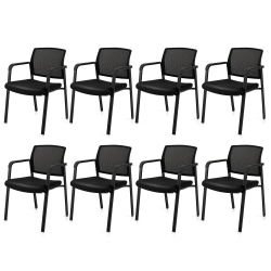 GYMAX 8-Pack Office Conference Chair Set Mesh Guest Reception Stack Chairs W/ Caster Wheels