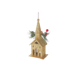 MAISON CONCEPTS Christmas Glitter Ornament Church - Set Of 12 In Gold
