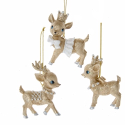 CHRISTMAS DECOR Light Gold And Baby Deer Ornament, 3 Assorted In White