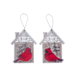 MAISON CONCEPTS Christmas Wooden Cardinal In House Ornaments - Set Of 2