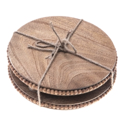 MAISON CONCEPTS Set Of 2 Wood Beaded Round Trivet In Mango
