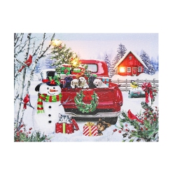 MAISON CONCEPTS Christmas Led Canvas Wall Art Truck Full Of Puppies 12X16