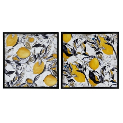 MAISON CONCEPTS Framed Foil Print Canvas Wall Art Lemon Leaves - Set Of 2