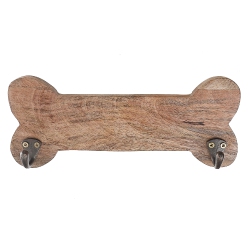 MAISON CONCEPTS Wooden Bone Shape With 2 Brass Hooks Natural