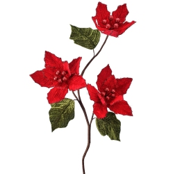 REGENCY 24" Glitter Edge Velvet Poinsettia X3 Spray