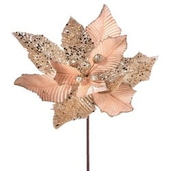 REGENCY 24" Creased Velvet & Glitter Poinsettia Stem