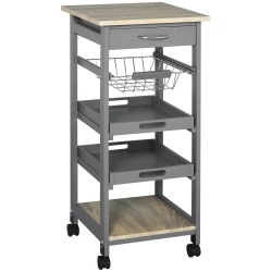 HOMCOM Bar Cart, 5-Tier Kitchen Cart \w Removable Serving Tray, Rolling Coffee Cart On Wheels \w Drawer And Wire Basket for Dining Room, Living Room