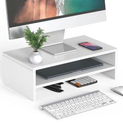 NIERBO Monitor Stand - 2 Tiers Computer Monitor Riser \w 16.7 Inch Shelf, Wood Desktop Stand for Laptop Computer Screen, Home Office Supplies Desk