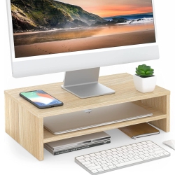 NIERBO Monitor Stand - 2 Tiers Computer Monitor Riser \w 16.7 Inch Shelf, Wood Desktop Stand for Laptop Computer Screen, Home Office Supplies Desk