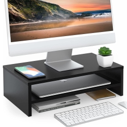 NIERBO Monitor Stand - 2 Tiers Computer Monitor Riser \w 16.7 Inch Shelf, Wood Desktop Stand for Laptop Computer Screen, Home Office Supplies Desk