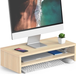 NIERBO 2 Tiers Monitor Riser Stand - 21.3" Large Computer Laptop Stand With Keyboard Storage Space, Desk Accessories, Home Office Supplies Oak