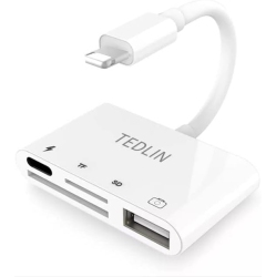 TEDLIN 4 In 1 Lightning to Sd & Tf Card USB Camera Adapter \w Charging Port for Iphone/ipad Card Reader for USB Flash Drive, Keyboard, Mouse, Hubs