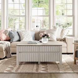 WAMPAT Modern Coffee Table With 2 Large&small Storage Drawers, Center Table With Thick Wood Legs, Rectangle Cocktail Table for Living Room Bedroom