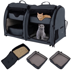 GYMAX Double Compartment Pet Carrier Portable 3-In-1 Pet Kennel W/carry Bag for Cats