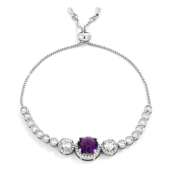 JGI Adjustable Rhodium Plated Graduated & Clear Cz Bolo Style Tennis Bracelet In Purple
