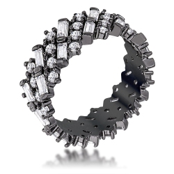 JGI Hematite Clear Cz Alternating Baguette Round Eternity Band In Multicolor
