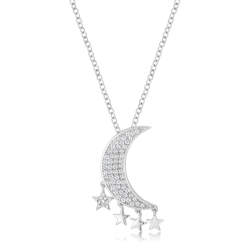 JGI .6Ct Dazzling Rhodium Moon And Stars Necklace With Cz In Multicolor