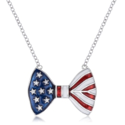 JGI .025 Ct Stars And Stripes Bow Tie Necklace With Cz In Multicolor