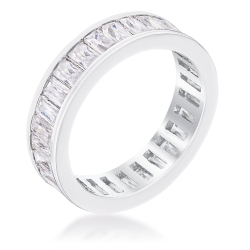 JGI Rhodium Plated Baguette Emerald Cut Eternity Ring In Multicolor