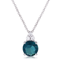 JGI Simple Rhodium Plated 9MM Blue Cz Pendant In Green