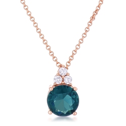 JGI Simple Rose Gold Plated 9MM Blue Cz Pendant In Green