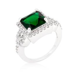 JGI Halo Style Princess Cut Emerald Cocktail Ring In Green