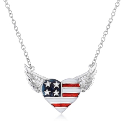 JGI .14 Ct Patriotic Winged Heart Necklace With Cz Accents In Multicolor