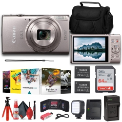CANON Powershot Ixus 285 Hs 12X Optical Zoom Digital Camera (Silver) (1079C001) + Nb11L Battery + 64GB Memory Card + Corel Photo Software + Case +