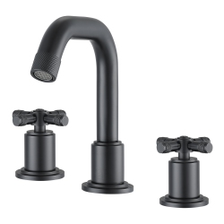 ANCONA Uomo Widespread Cross Handle 3-Hole Bathroom Faucet In Matte In Black