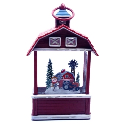 RC HOMEDECOR Christmas Snow Glitter Barn With Snowman With Tractor