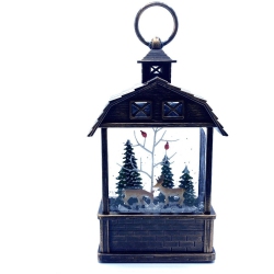 RC HOMEDECOR Christmas Snow Glitter Lantern Reindeer With Cardinal Bird On Tree