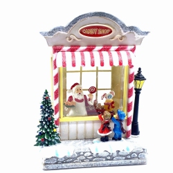 RC HOMEDECOR Christmas Snow Glitter Santa In Candy Shop With Kids