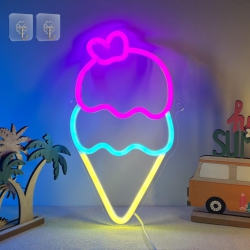 HLD Ice Cream Neon Sign, Light Up Acrylic Led Lamp \w USB Powered, Pink Bule Cone Lights, Wall Decor for Girl Kids Home Bedroom Shop Party Office