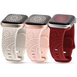 HLD 3 Packs Compatible \w Apple Watch Band 38MM 40MM 41MM Women Men Silicone Laser Engraved Flower Pattern Bracelet Sport Straps for Iwatch Series 8