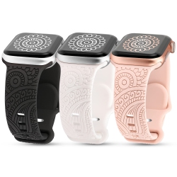 HLD 3 Packs Compatible \w Apple Watch Band 38MM 40MM 41MM Women Men Soft Silicone Laser Engraved Flower Pattern Bracelet Sport Strap for Iwatch