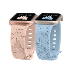 HLD 2 Packs Cartoon Engraved Bands Compatible \w Apple Watch Bands 49MM 45MM 44MM 42MM Women, Cute Designer Soft Silicone Strap for Iwatch Series
