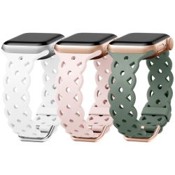 HLD Lace Silicone Bands Compatible \w Apple Watch Band 42MM 44MM 45MM 49MM for Women Men, Hollow-Out Design Wristbands Soft Sport Straps for Iwatch