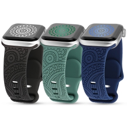 HLD 3 Packs Compatible \w Apple Watch Band 42MM 44MM 45MM Women Men Soft Silicone Laser Engraved Flower Pattern Bracelet Cute Sport Strap for Iwatch