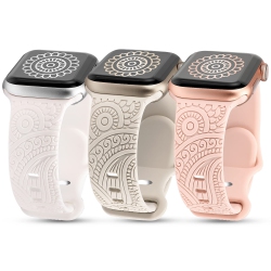 HLD 3 Packs Compatible \w Apple Watch Band 42MM 44MM 45MM Women Men Soft Silicone Laser Engraved Flower Pattern Bracelet Sport Straps for Iwatch