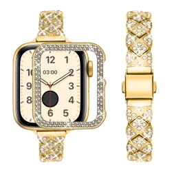 HLD Apple Watch Band 44MM With Case Women, Jewelry Bling Metal Straps Bracelet for Apple Watch Bands Series 8 Se 7 6 5 4 3 2 1(44MM Gold) In Multicolor