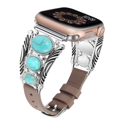 HLD Leather Bracelet Compatible \w Apple Watch Band 49MM 45MM 44MM 42MM Women Vintage Bohemian Stone Jewelry Designer Strap for Iwatch Series