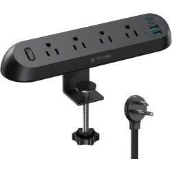 HLD Desk Clamp Power Strip \w USB-C Pd 20W, Surge Protector, 4 Ac Outlets & 4 USB Ports, Etl Listed, 6Ft Flat Plug Extension Cord, Fits 1.97" Table