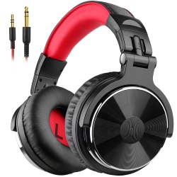 ONEODIO Wired Over-Ear Headphones With Mic Dual Plugs & Deep Bass Sound-Red