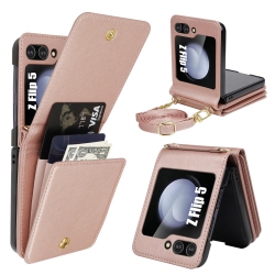 HLD Samsung Galaxy Z Flip 5 Case \w Card Holder Strap Lanyard, Samsung Z Flip 5 Case Wallet Galaxy Z Flip 5 Wallet Phone Case Crossbody Phone Case