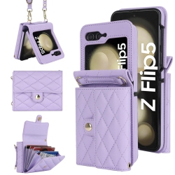 HLD Samsung Galaxy Z Flip 5 Case, Wallet Phone Case Cute Leather Case \w Card Holder Crossbody Cover for Women Girls Strap Wristlet Rfid Blocking