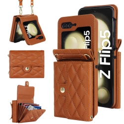 HLD Samsung Galaxy Z Flip 5 Case, Wallet Phone Case Cute Leather Case \w Card Holder Crossbody Cover for Women Girls Strap Wristlet Rfid Blocking