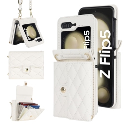 HLD Samsung Galaxy Z Flip 5 Case, Wallet Phone Case Cute Leather Case \w Card Holder Crossbody Cover for Women Girls Strap Wristlet Rfid Blocking