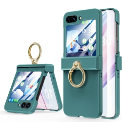 HLD Compatible \w Galaxy Z Flip 5 Case (Built-In Back Screen Protector) \w Hinge Protection & Ring Kickstand, Slim And Thin Protective Case Cover For