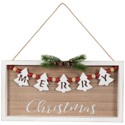 NORTHLIGHT 15.75" Framed Rustic "merry Christmas" Beaded Wooden Wall Sign